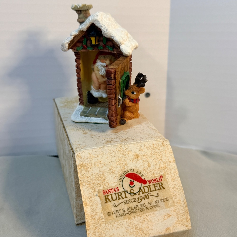 Kurt S Adler Santas World Reindeer Peeking in Outhouse Santa Figurine H3768
